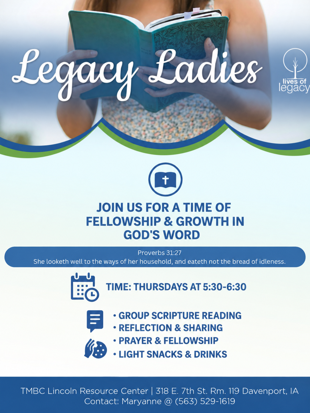 Legacy Ladies flyer — Women of all ages mentoring in Davenport, Iowa
